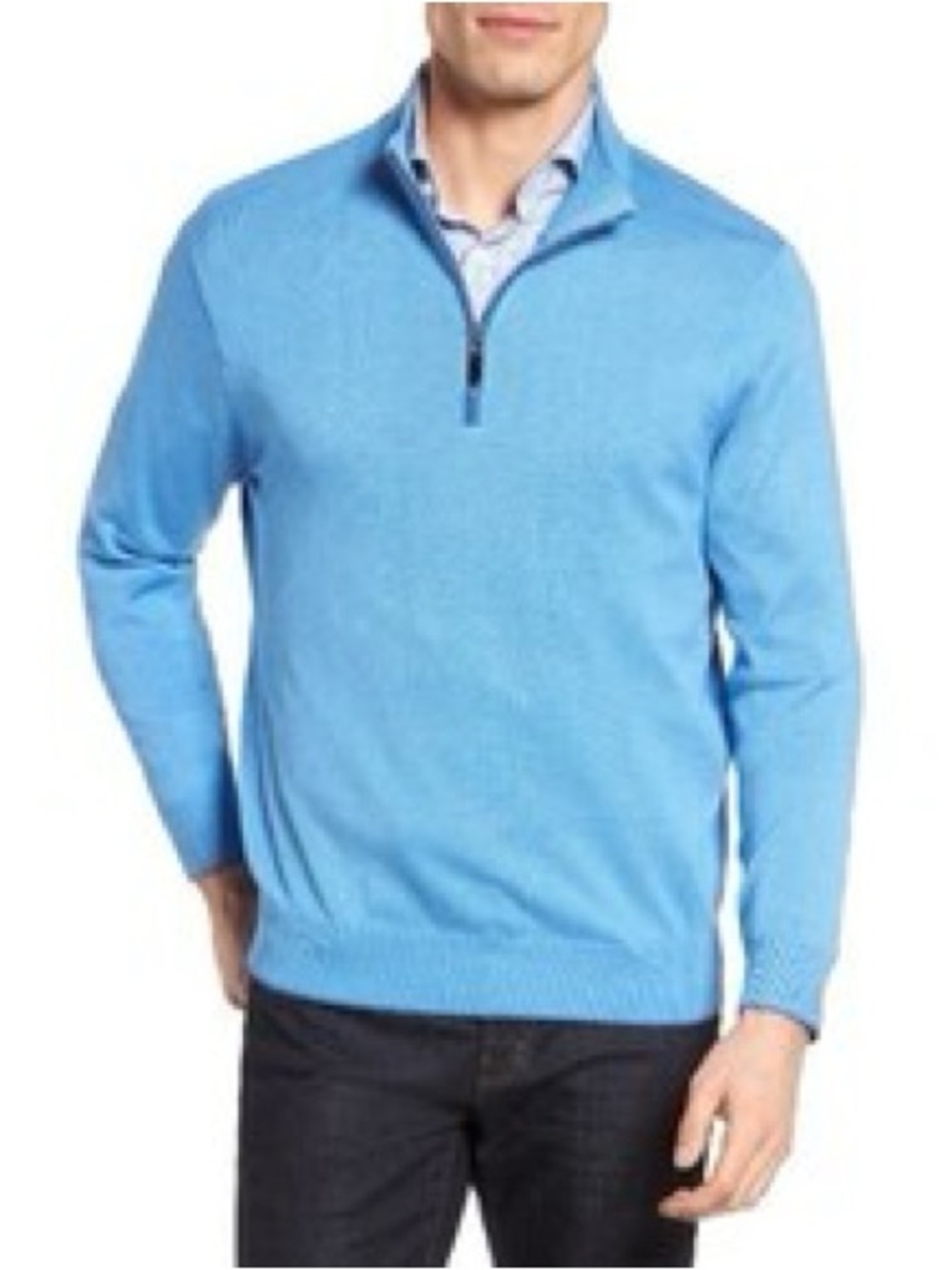 David Donahue Men's Sky Blue Quarter-Zip Sweater